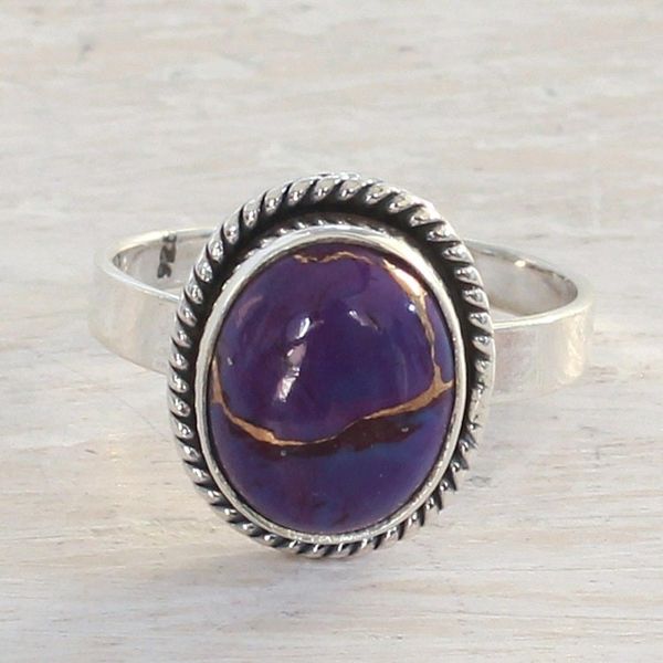 Alternate image for Purple Composite Turquoise and Sterling Silver Cocktail Ring Delightful Purple
