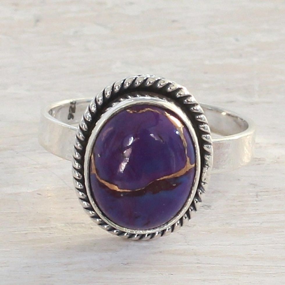 Purple Composite Turquoise and Sterling Silver Cocktail Ring 'Delightful Purple'