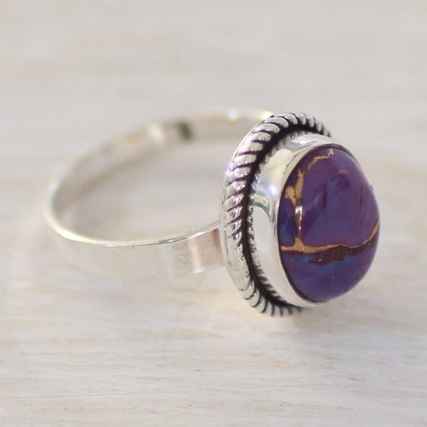 Alternate image for Purple Composite Turquoise and Sterling Silver Cocktail Ring Delightful Purple