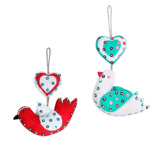 Alternate image for Heart and Bird-Shaped Wool Ornaments Set of 6 from India Love Messengers
