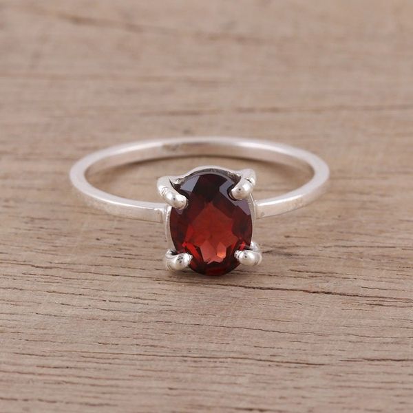 Alternate image for Handmade Garnet 925 Sterling Silver Solitaire Ring Glamorous Red