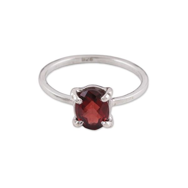 Alternate image for Handmade Garnet 925 Sterling Silver Solitaire Ring Glamorous Red
