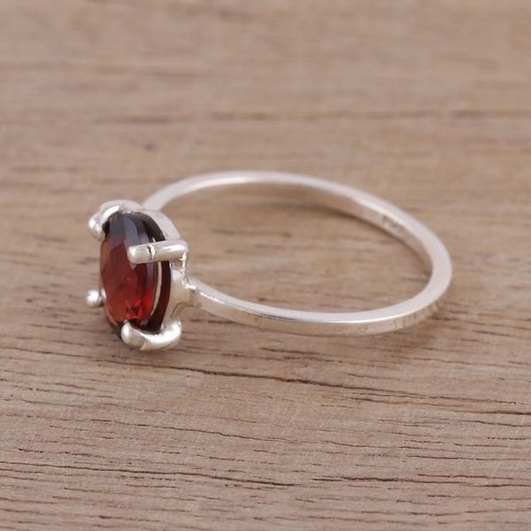 Alternate image for Handmade Garnet 925 Sterling Silver Solitaire Ring Glamorous Red