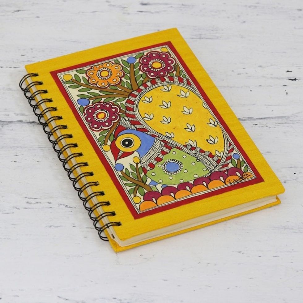 Handmade Paper Spiral Bound Peacock Journal from India 'Swaying Peacock'