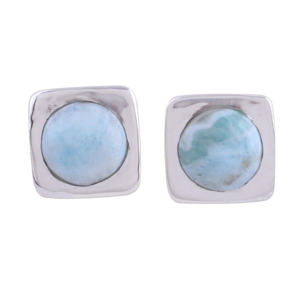 Alternate image for Larimar and Sterling Silver Button Earrings from India Encompass