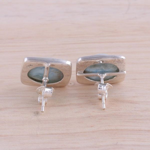 Alternate image for Larimar and Sterling Silver Button Earrings from India Encompass