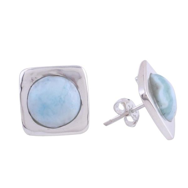 Alternate image for Larimar and Sterling Silver Button Earrings from India Encompass
