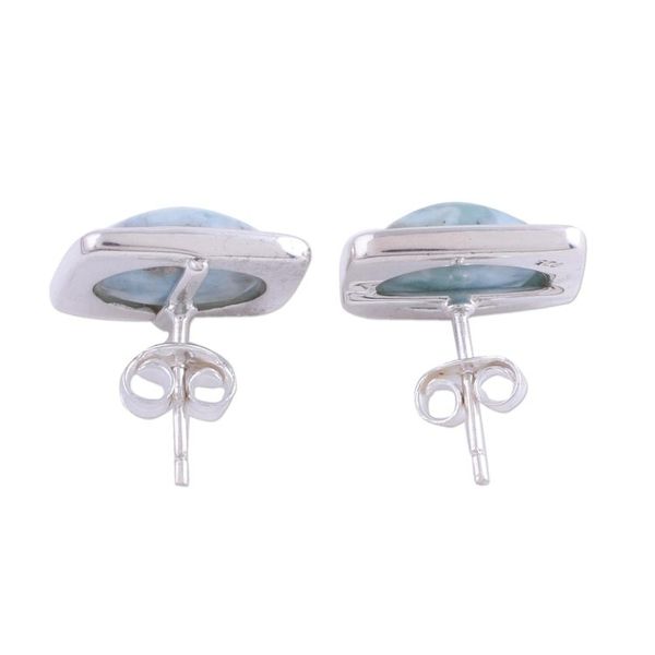 Alternate image for Larimar and Sterling Silver Button Earrings from India Encompass