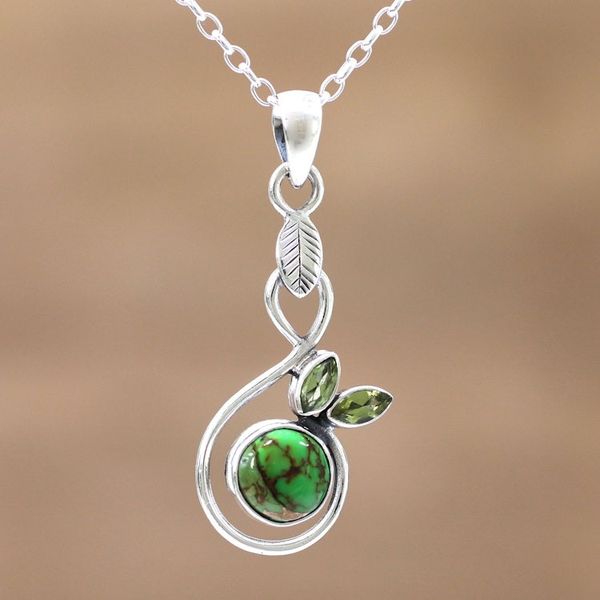 Alternate image for Composite Turquoise and Peridot Pendant Necklace from India Spring Beauty