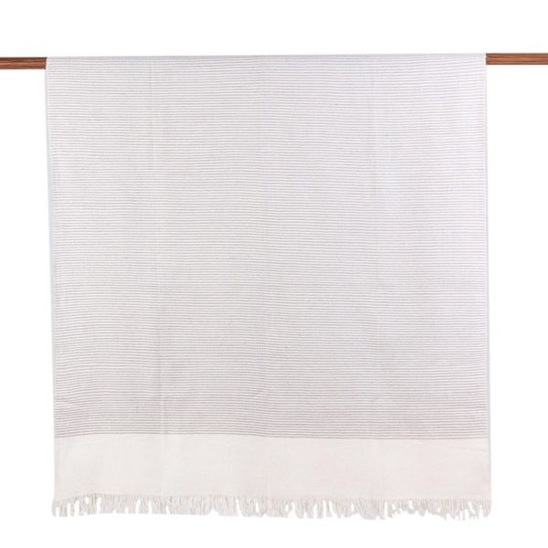 Alternate image for Artisan Knitted Wool Blend Grey and Ivory Pin Stripe Shawl Discreet Stripes