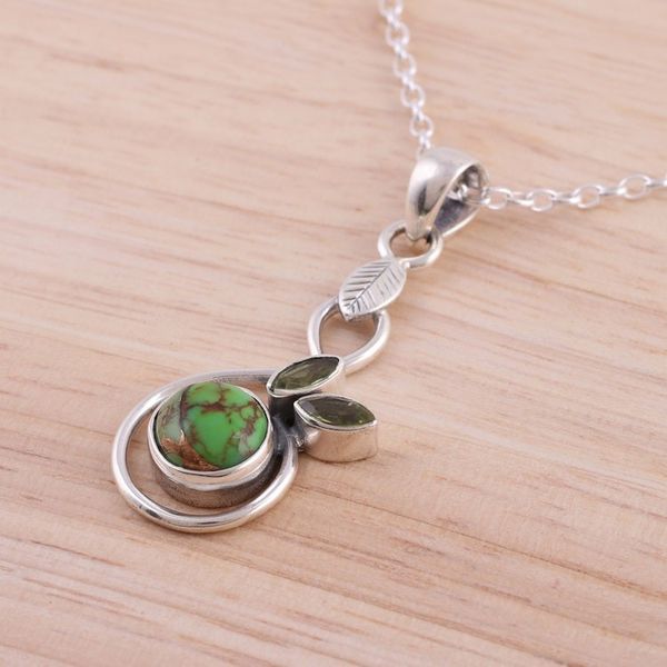 Alternate image for Composite Turquoise and Peridot Pendant Necklace from India Spring Beauty
