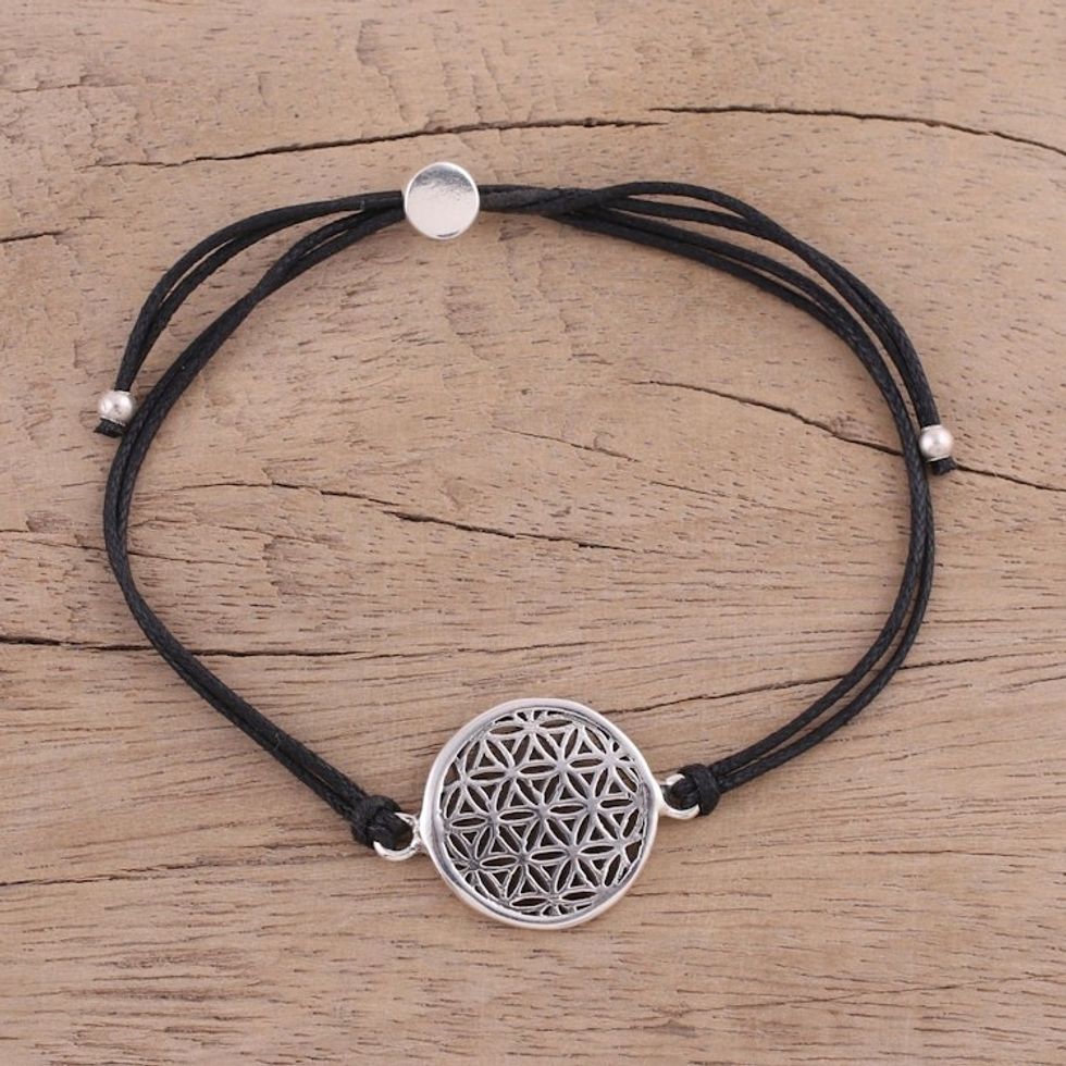 Sterling Silver Circular Bracelet in Black from India 'Starry Seeds in Black'