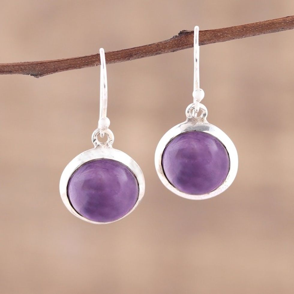 Amethyst and Sterling Silver Dangle Earrings from India 'Celestial Promise'