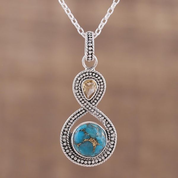 Alternate image for Indian Citrine and Composite Turquoise Pendant Necklace Dazzling Infinity