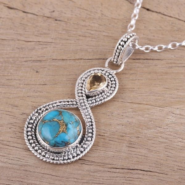 Alternate image for Indian Citrine and Composite Turquoise Pendant Necklace Dazzling Infinity