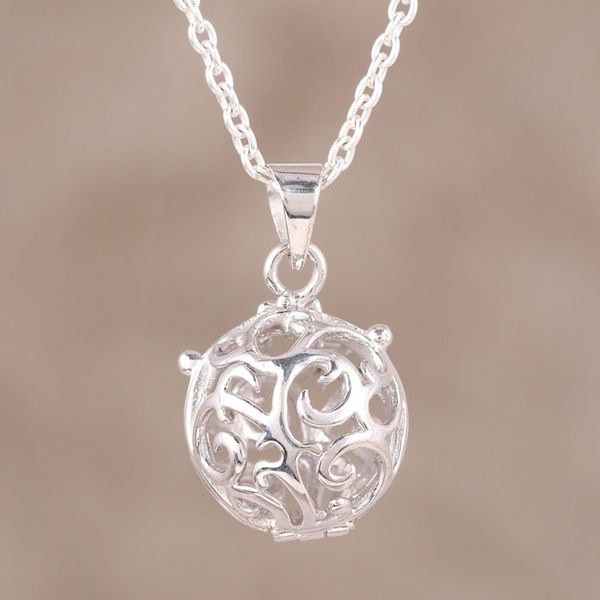Alternate image for Sterling Silver Locket Necklace Crafted in India Globe of Vines