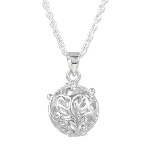 Alternate image for Sterling Silver Locket Necklace Crafted in India Globe of Vines