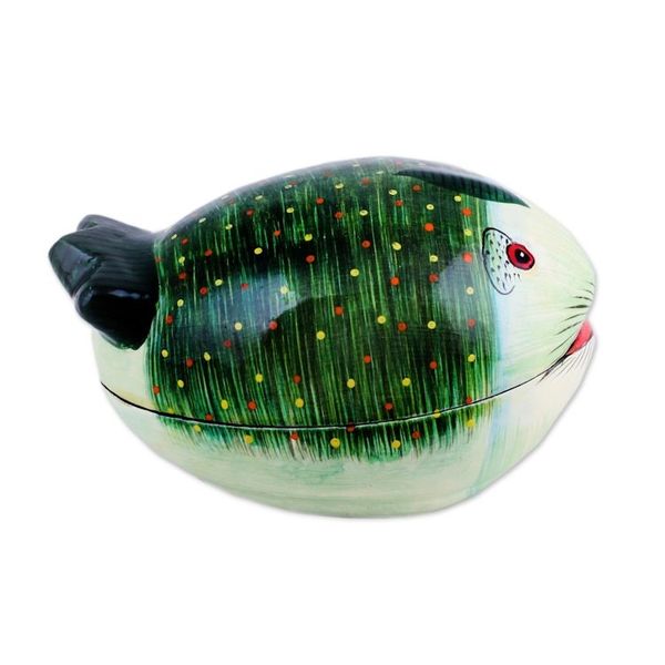 Alternate image for Hand-Painted Papier Mache Fish Decorative Box from India Green Fish