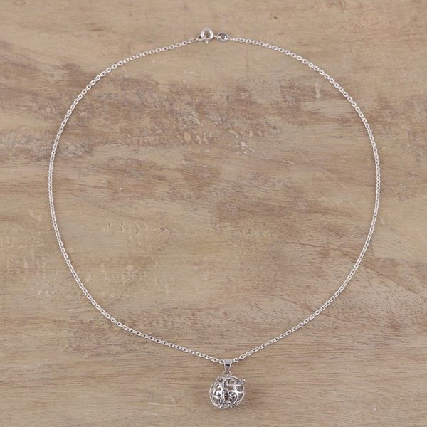Alternate image for Sterling Silver Locket Necklace Crafted in India Globe of Vines