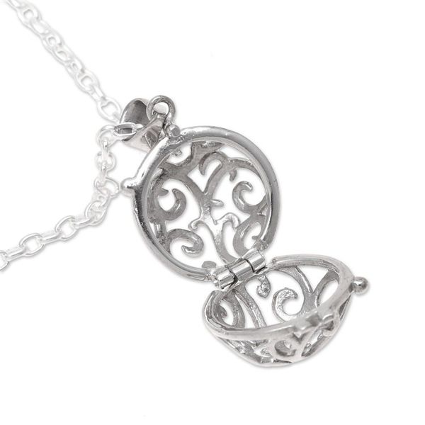 Alternate image for Sterling Silver Locket Necklace Crafted in India Globe of Vines