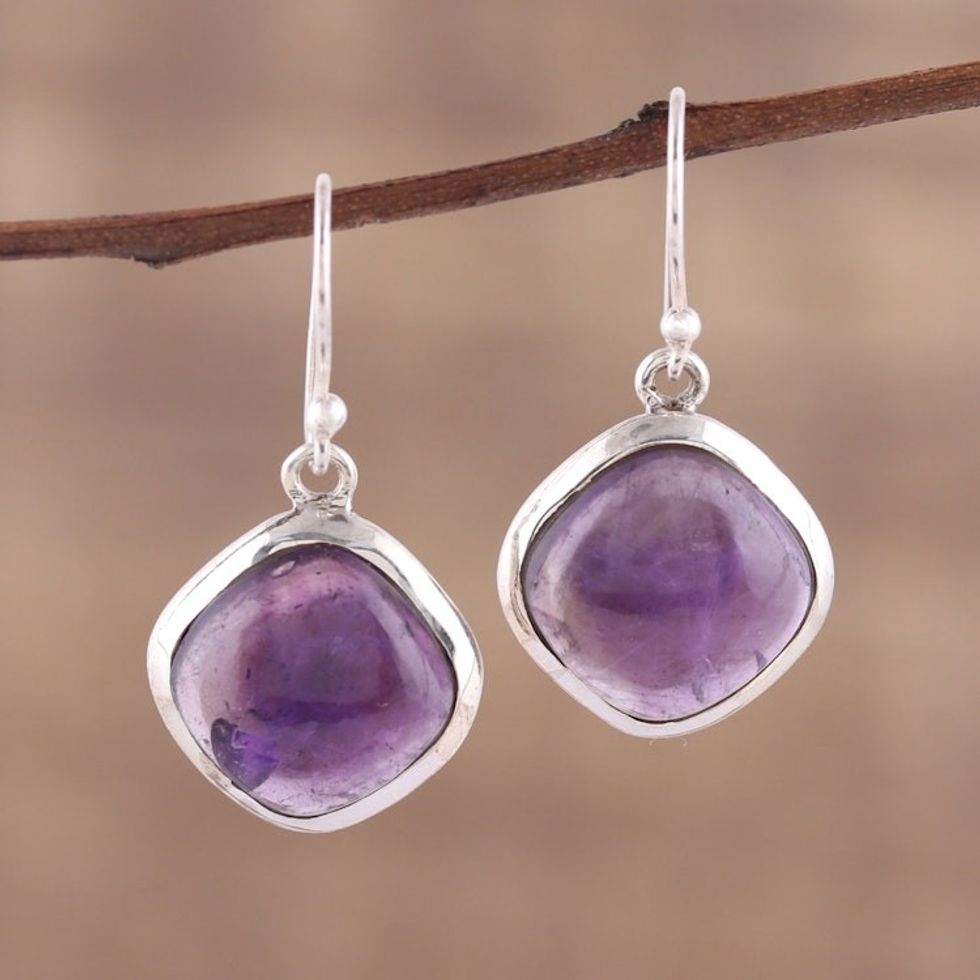 Amethyst and Sterling Silver Dangle Earrings from India 'Lavender Kite'