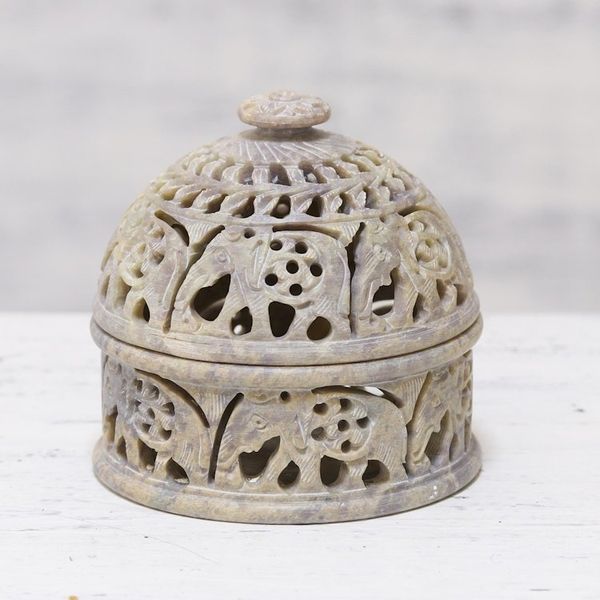 Alternate image for Elephant-Themed Soapstone Decorative Jar from India Elephant Alliance