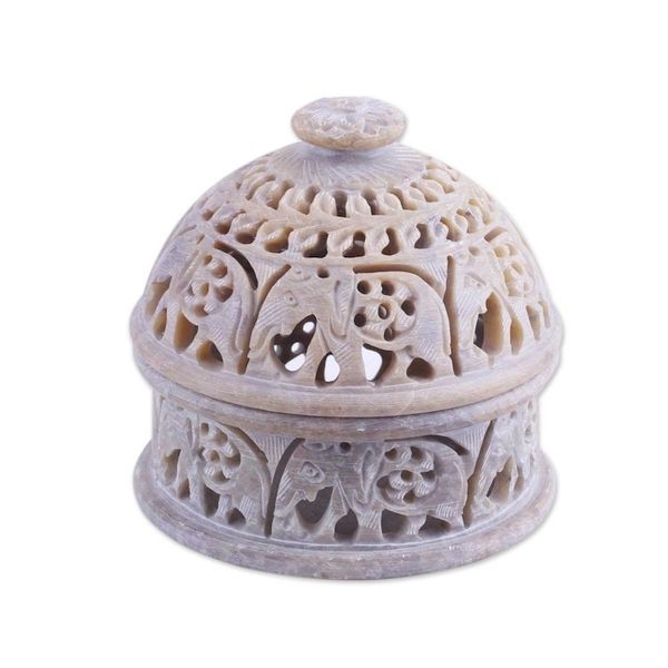 Alternate image for Elephant-Themed Soapstone Decorative Jar from India Elephant Alliance