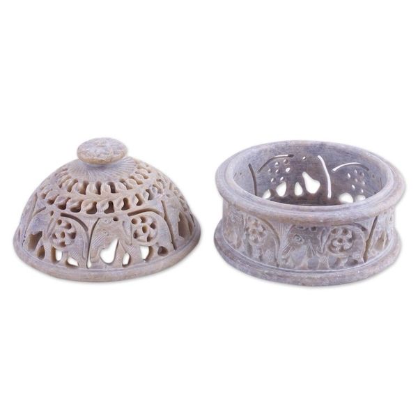 Alternate image for Elephant-Themed Soapstone Decorative Jar from India Elephant Alliance