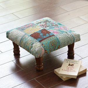 Image for Fair Trade Embellished Ottoman Foot Stool from India 'Rajasthani Patchwork'