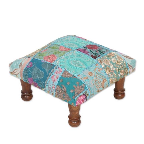 Alternate image for Fair Trade Embellished Ottoman Foot Stool from India Rajasthani Patchwork