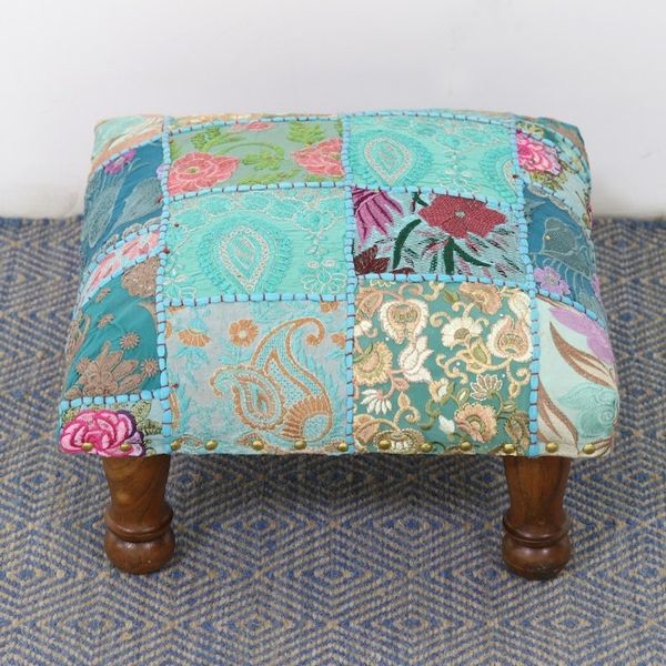 Alternate image for Fair Trade Embellished Ottoman Foot Stool from India Rajasthani Patchwork