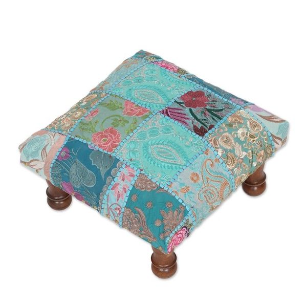 Alternate image for Fair Trade Embellished Ottoman Foot Stool from India Rajasthani Patchwork