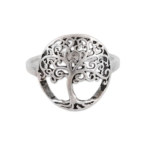 Alternate image for Indian Sterling Silver Cocktail Ring with Jali Tree Motif Majestic Jali Tree