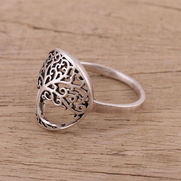 Alternate image for Indian Sterling Silver Cocktail Ring with Jali Tree Motif Majestic Jali Tree