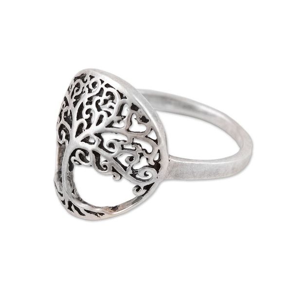 Alternate image for Indian Sterling Silver Cocktail Ring with Jali Tree Motif Majestic Jali Tree