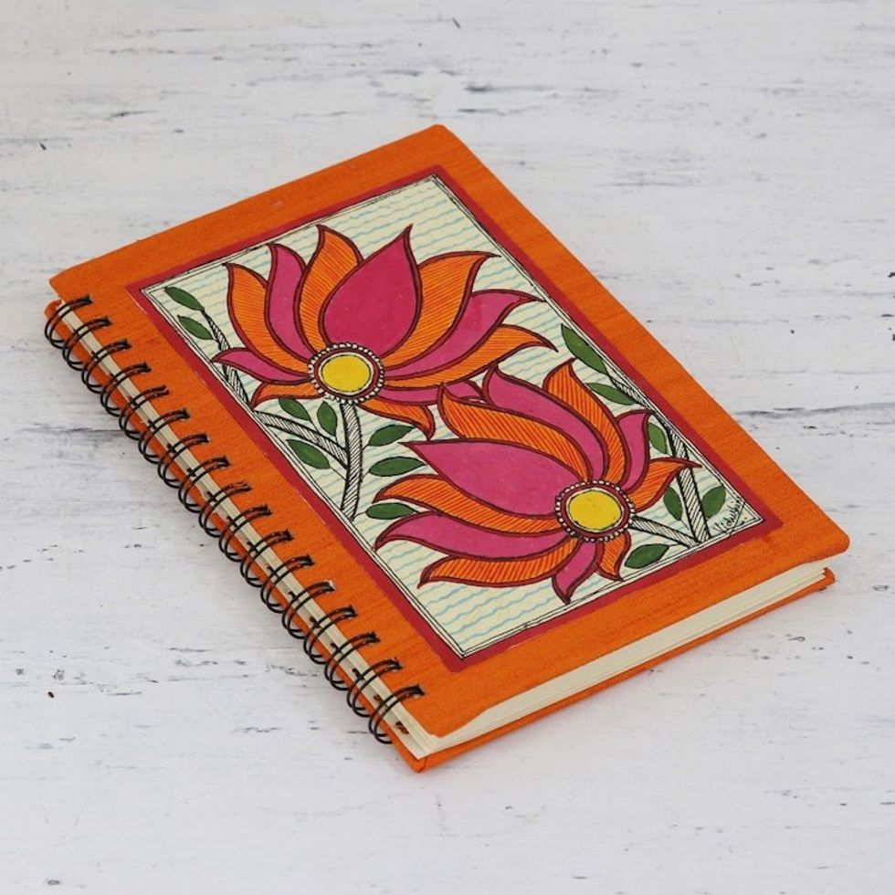 Blooming Lotus Handmade Paper Journal from India 'Blooming Lotus'