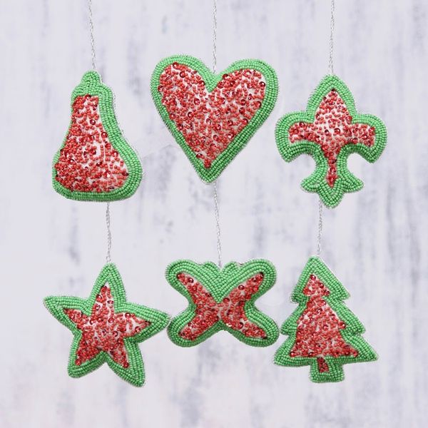 Alternate image for Set of Six Indian Christmas Ornaments in Red and Green Christmas Party