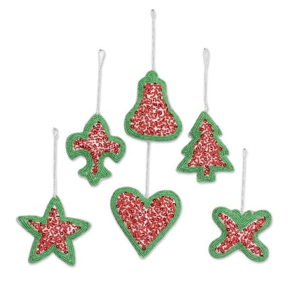 Alternate image for Set of Six Indian Christmas Ornaments in Red and Green Christmas Party