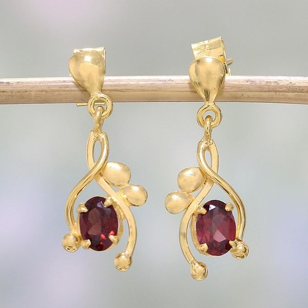 Alternate image for 22k Gold Plated Garnet Dangle Earrings by Indian Artisans Red Twist