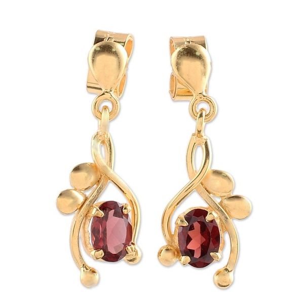 Alternate image for 22k Gold Plated Garnet Dangle Earrings by Indian Artisans Red Twist