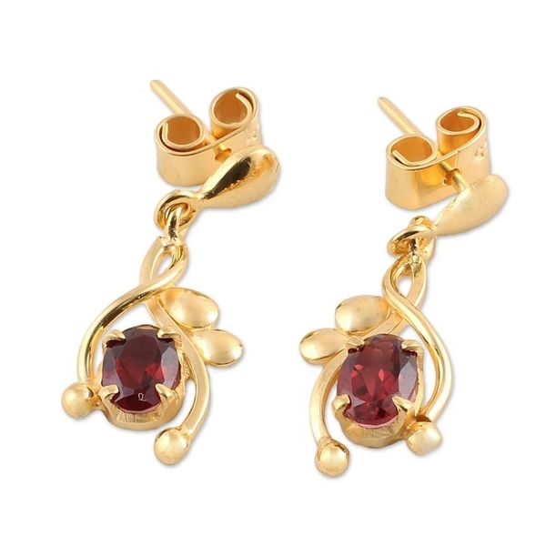 Alternate image for 22k Gold Plated Garnet Dangle Earrings by Indian Artisans Red Twist