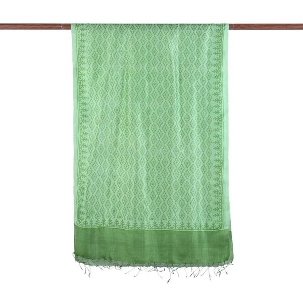 Alternate image for Printed Spring Green Silk Shawl Handmade in India Green Diamonds