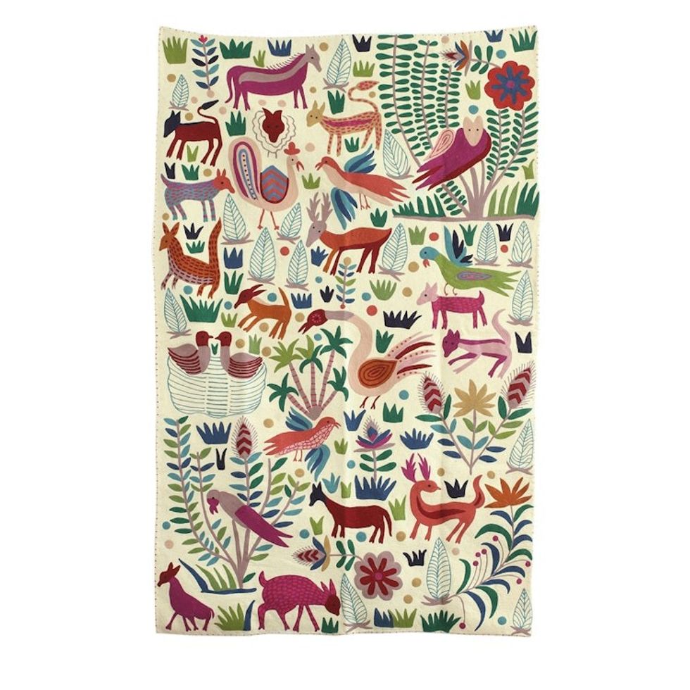 Chain-Stitched Animal-Themed Wool Area Rug 5x8 from India 'The Jungle World I'