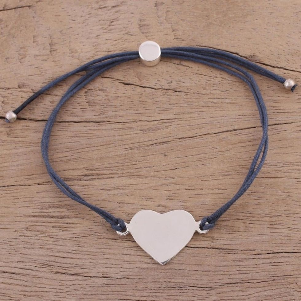 Sterling Silver Heart Pendant Bracelet in Navy from India 'Heartfelt Shimmer in Navy'