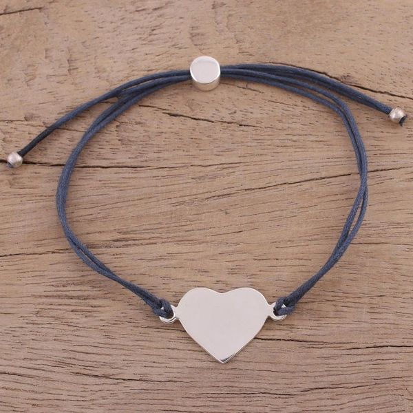 Alternate image for Sterling Silver Heart Pendant Bracelet in Navy from India Heartfelt Shimmer in Navy