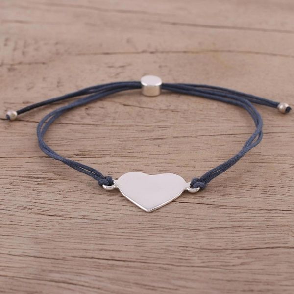 Alternate image for Sterling Silver Heart Pendant Bracelet in Navy from India Heartfelt Shimmer in Navy