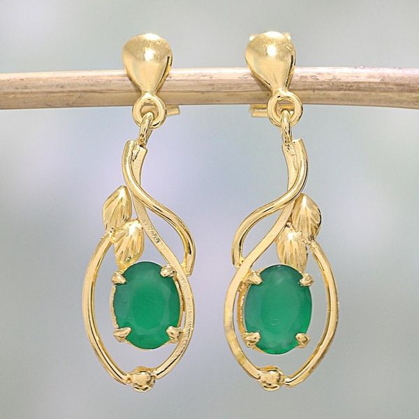 Alternate image for 22k Gold Plated Green Onyx Dangle Earrings from India Leafy Romance