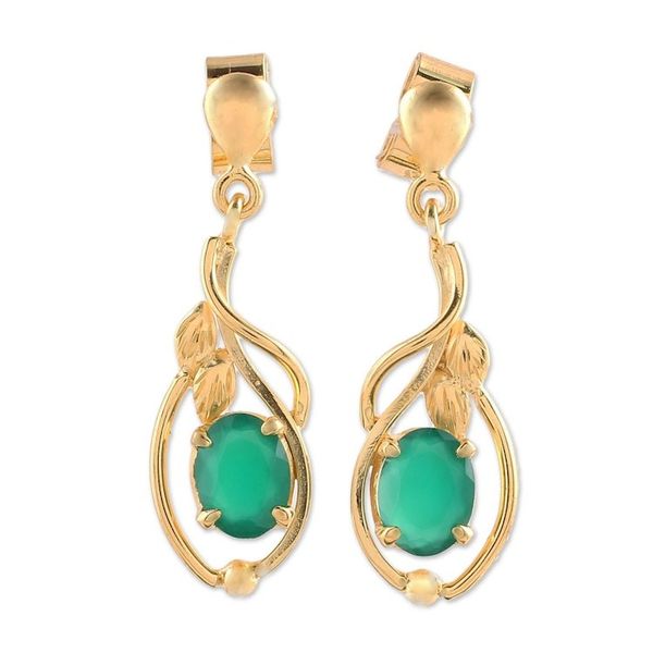 Alternate image for 22k Gold Plated Green Onyx Dangle Earrings from India Leafy Romance