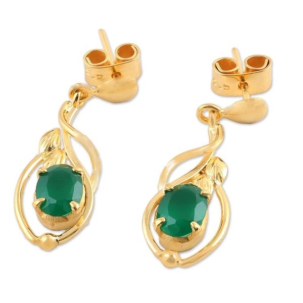 Alternate image for 22k Gold Plated Green Onyx Dangle Earrings from India Leafy Romance