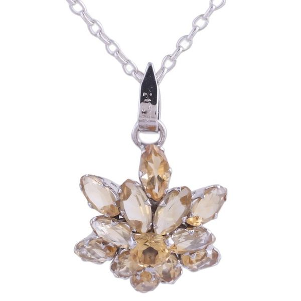 Alternate image for Rhodium Plated Citrine Pendant Necklace from India Golden Burst
